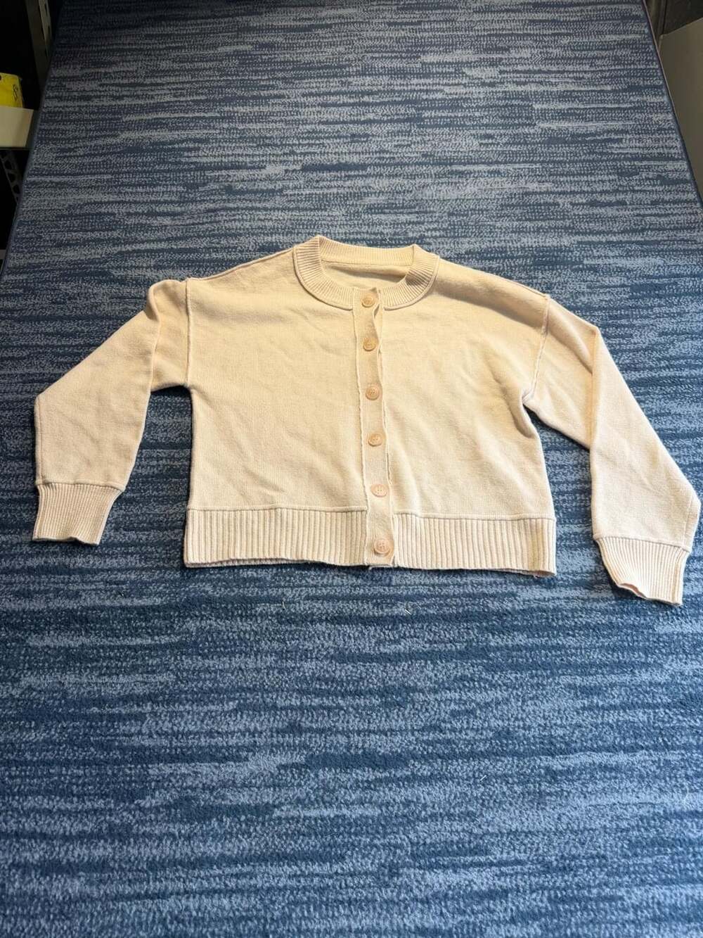 Free People Vienna Rib Button Front Cardigan Beige Cream